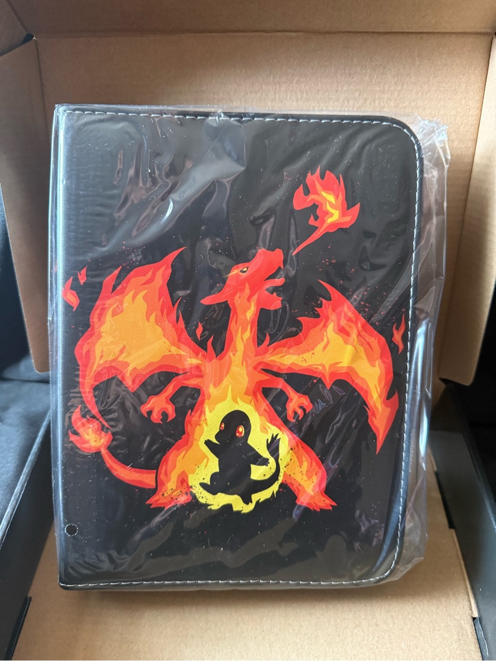 New Black Fire Dragon Zip Folio with Orange & Yellow Flame Design Card Holder